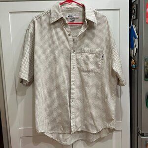 No Fear Men's Collard Shirt, Large, 100% Cotton, Short Sleeve, Cream with Lines